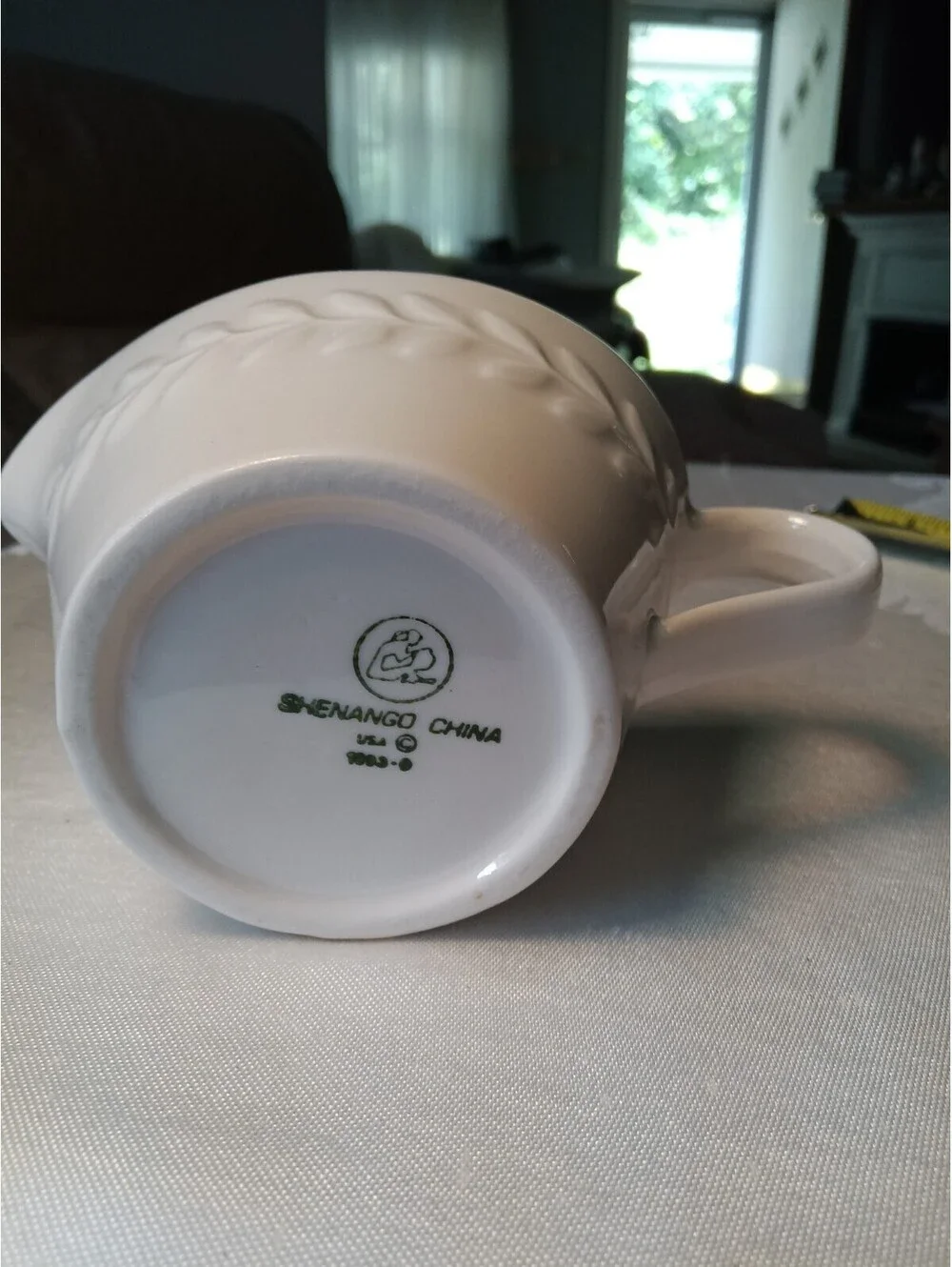 Vintage 1963 Shenango China Carlton White Embossed Laurel Creamer Pitcher Diner